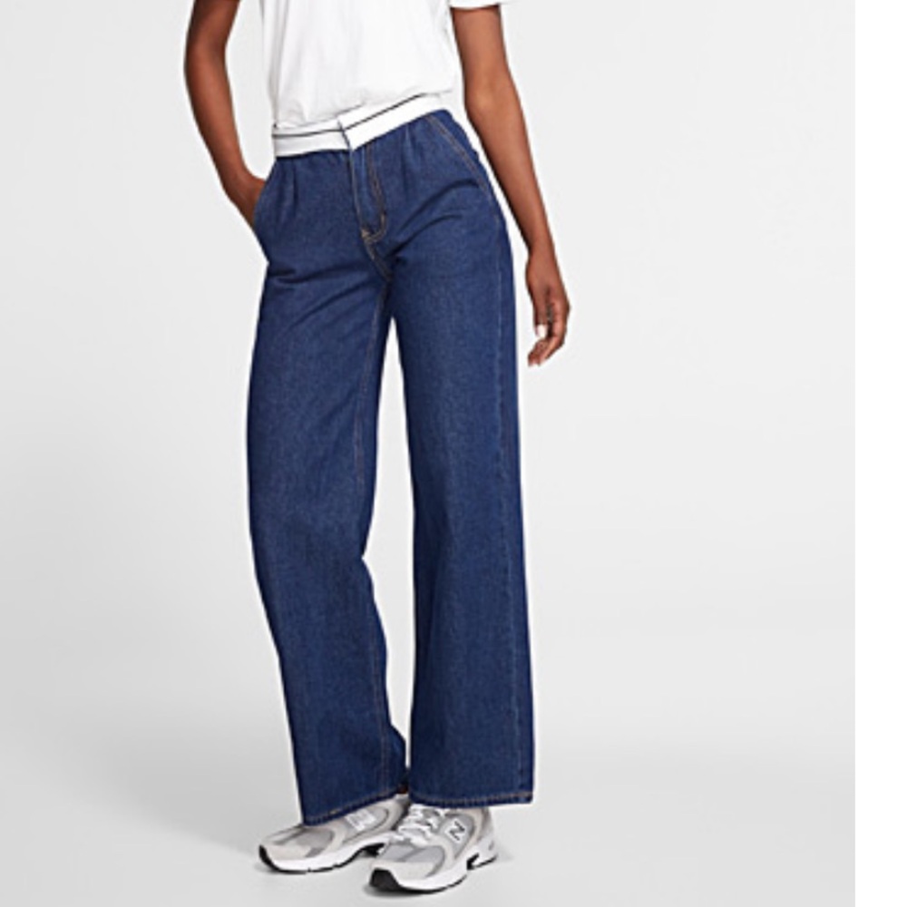 See See Turnover Waist-Style Indigo Wide Leg Dark Wash Jeans